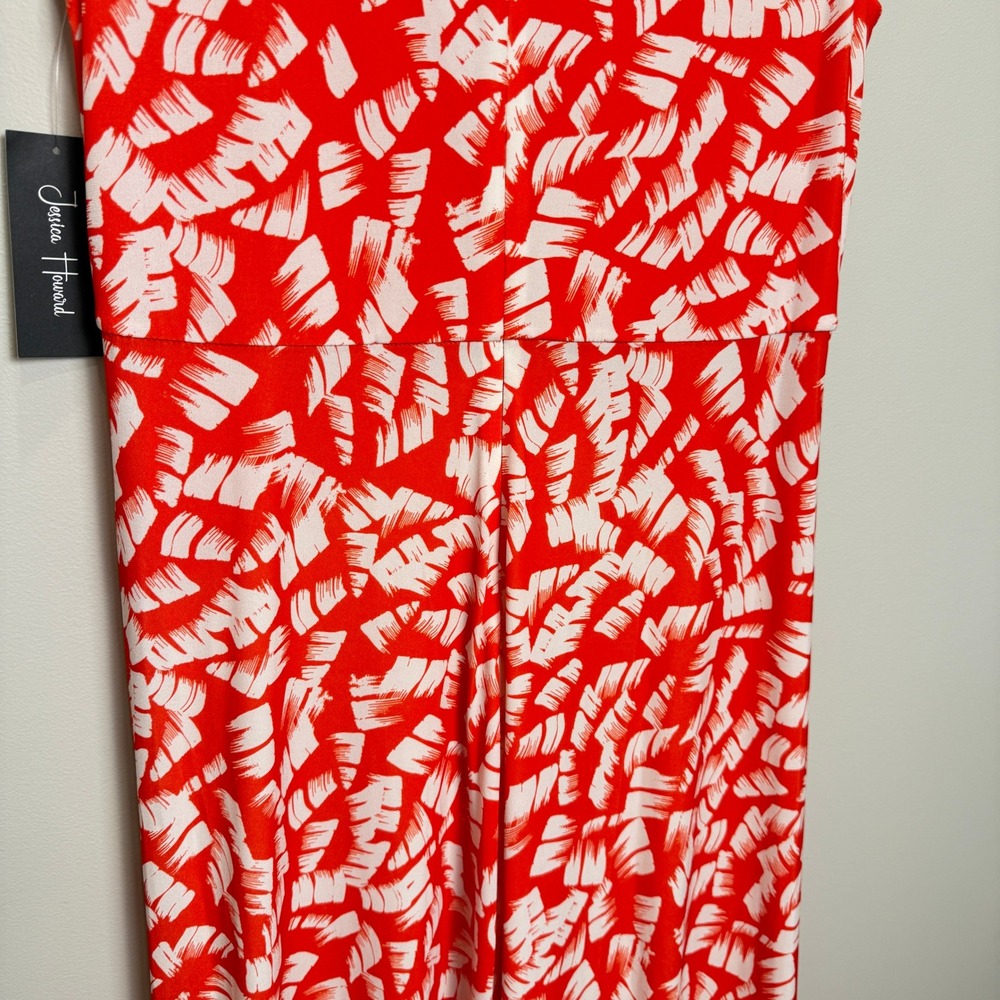 NWT Jessica Howard 14 Pleated Front Maxi Dress Sleeveless Red White Print Jersey - Picture 7 of 14
